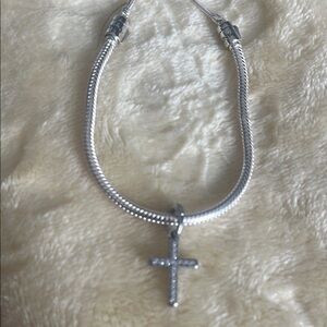 Elegant Silver Cross Pendant Bracelet